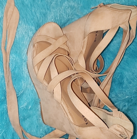 Taupe Faux Suede Ankle Wrap Wedge - Picture 4 of 5